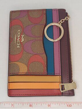 Coach XL Mini Skinny ID Case in Rainbow Signature Canvas (C1655)